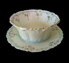 Antique T&V Limoges France Depose Sauce Gravy Boat Bowl Attached Underplate picture