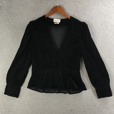 Valencia & Vine Velvet Peplum Wrap Top Womens Small Long Sleeve V-Neck Black picture
