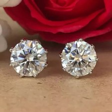 2.50Ct Round Lab Grown Diamond 6 Prong Set Women's Stud Earrings 14k White Gold picture