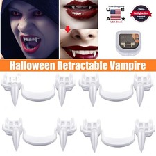 4 × Retractable Vampire Teeth Halloween Cosplay Horror Costume Zombie Fang USA picture