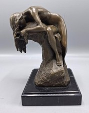 Bronze Woman Statue Lying Sculpture On Stone Female Art Deco Marble Lady Home Gi picture