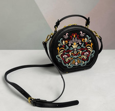 Mia K Embroidered Round Crossbody Bag Black Floral Handbag Boho Purse picture