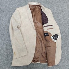 NWT Celio Club 100% Linen Blazer Jacket Men's 40R Beige Striped Lined Slim Fit picture