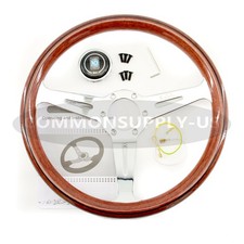 NARDI Classic 360mm Mahogany Steering Wheel Silver Chrome Finish USA picture