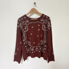 Madewell Bandana Pullover Sweater Burnished Mahogany Red Paisley Womens M picture