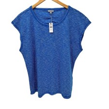 T by Talbots T-Shirt Womens Petite XL XLp Blue Coastal Stripe Keyhole Back NEW picture