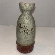 Vintage Japanese Soma Ware Sake Bottle Tokkuri Gold Horse Crackle Glaze 5” picture