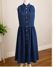 Commense Blue Light Weight Denim Shirt Dress Midi Collared Sleeveless M picture