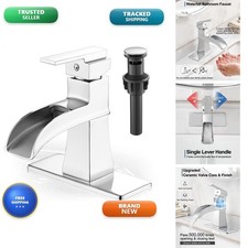 HOIGY Waterfall Chrome Bathroom Faucet, Brass 4 Inch Bathroom Faucets One Hole picture
