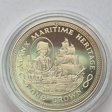 POBJOY ISLE OF MAN 1982 HMS VICTORY DIAMOND FINISH PROOF CROWN COA IN CASE LIMIT picture