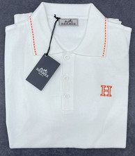 HERMES MEN'S WHITE KNITWEAR POLO T-SHIRT LARGE picture