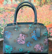 🌸 COACH Lillie Carryall Jumbo Floral Print Deep Turquoise EUC *no strap* CE583 picture
