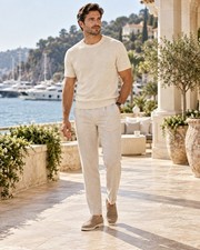 J. Crew Short Sleeve 100% Linen Sweater in Cream Minimalist Coastal Men's M picture