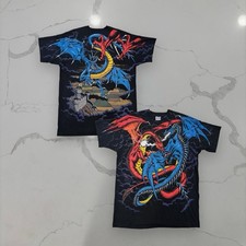 Vintage 1994 Liquid Blue Dragon All Over Print Tee XL picture