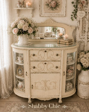 RARE 1900s Antique Curved Glass Sideboard Buffet / China Cabinet With Mirror picture