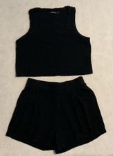 AUTOMET Women's  Small 2 Pc Short Set Square Neck Cropped Tank Top & Shorts. picture