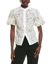 Gracia Front Body Floral Fabric Work Collar Top Women's White S picture