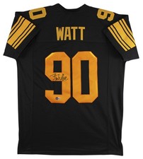 T.J. Watt Signed Black Color Rush Pro Style Jersey w/ Yellow #'s BAS Witnessed picture