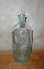 Antique 1900’s Apothecary Blue Green Pharmaceutical Glass Bottle w/ Stopper picture