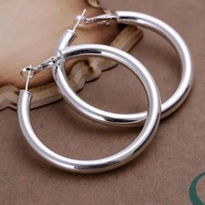 Womens Sterling Silver Large 50mm Round Circle Hoop Earrings #e91 picture