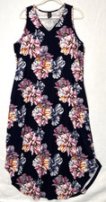 Lildy Navy Floral Printed Shirttail Maxi Dress L/XL Cottagecore 90s Vintage Boho picture