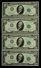 4 Consecutive 1963A $10 FRN US Federal Reserve Notes - FR2017D - UNC - CA2311 picture