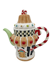Retired MacKenzie-Childs Candy Cottage Teapot Christmas Courtly Check Ceramic picture