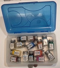 Vintage Testors Acrylic Model Paint Lot 14 Bottles With Blue Storage Container picture