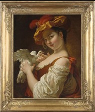 Hand Painted Classical Oil Painting Girl with a Dove Art Canvas Vintage Style picture
