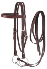 Draft Horse Western Browband Bridle - Dark Oil Leather - Snaffle Bit - Reins picture