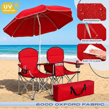 Double Picnic Sports Camping Chairs with Umbrella, Ice Cooler, Beach Chair picture