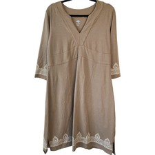 Acacia Womens Dress L Brown Organic Cotton Stretch Lagenlook Boho Tunic Coastal picture