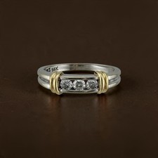 Vintage 14K Two Tone Gold 0.21ctw Diamond Three Stone Ring Size 6.75 2.99g picture