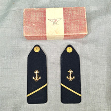 Vintage US Navy Ensign (0-1) Hard Shoulder Boards Dress Uniform Epaulets H&H Box picture