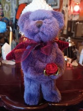 Vintage Russ Berrie Purple Angel Teddy Bear Plush Ornament Dark Wings R picture