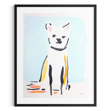 Original Minimalist 9x12 Acrylic White Dog Painting Animals Wall Art Paper picture