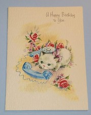 Vtg Happy Birthday Embossed Kitten With Telephone Unused Sunshine Card/Envelope picture