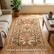 Vintage French Aubusson Needlepoint Rug 2x3 Ft Birds Design Floral Wall Decor picture