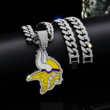 20in Minnesota Vikings NFL GEM Silver Chain Pendant NECKLACE Bling  Hip Hop picture