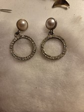 Vintage Faux Pearl and Rhinestone Halo Drop Earrings picture