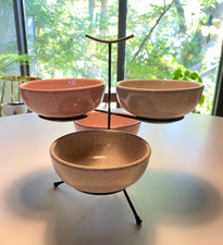 Vtg MCM Atomic 4 Bowl Buffet Server Pink Grey Speckled Pottery Pfaltzgraff McCoy picture