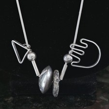Rare Designer Barbara Sucherman Sterling Silver Modernist Necklace 30
