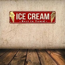 Vintage Red Ice Cream Best In Town Metal Sign Ice Cream Shop Wall Decoration picture