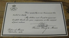 Original Signed Prince Rainier of Monaco 1982 Grace Kelly Bereavement Card picture