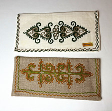 Set of 2 Vintage FRENCH Embroidered Linen Rectangular Napkin Pouches New/Unused picture