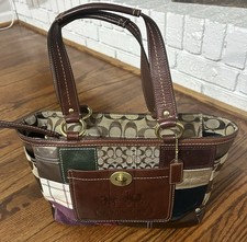 COACH tote shoulder bag hand y2k vintage suede turnlock  Patchwork Authentic picture