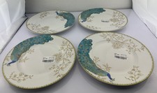 Set of 4 222 Fifth Peacock Garden Dinner Plates 10.75'' White with peacock picture