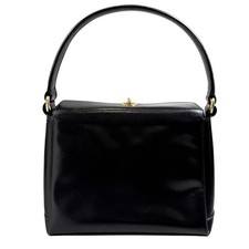 Gucci Vintage Black Leather Top Handle Flap Bag Gold Hardware Italy Medium picture