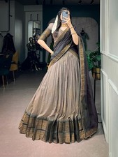 Traditional South Indian Lehenga Choli Zari Border Dupatta Festive Wear picture