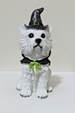 Halloween Westie West Highland White Dog Witch Hat Figure Black Cape 13in picture